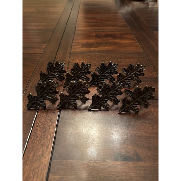 Set Of 8 Vintage Style Leaf Napkin Rings Metal Autumn Decor Table Setting - Picture 3 of 4